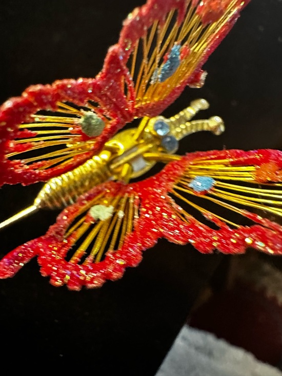 Jewelry - Vintage Red Glitter Butterfly Brooch with Gold Accents